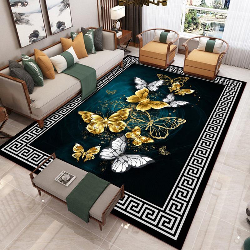 Traditional Chinoiserie Rug Multicolor Landscape Print Rug Pet-Friendly Washable Non-Slip Rug for Home