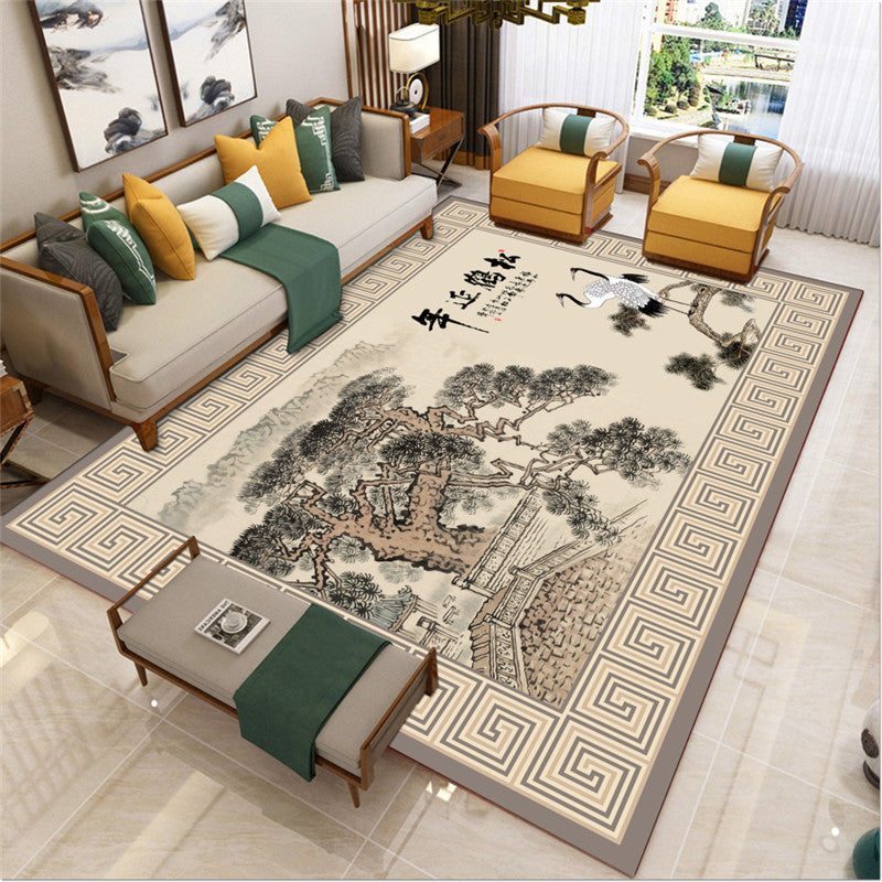 Traditional Chinoiserie Rug Multicolor Landscape Print Rug Pet-Friendly Washable Non-Slip Rug for Home
