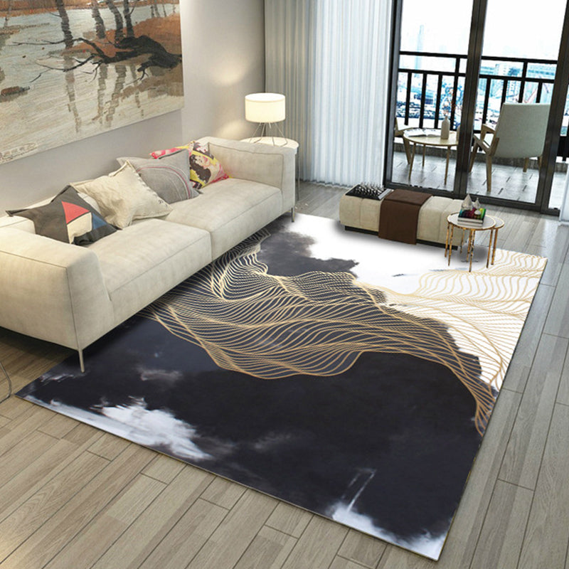 Asian Abstract Painting Carpet Multi-Color Polypropylene Area Rug Machine Washable Non-Slip Back Stain Resistant Rug for Large Room