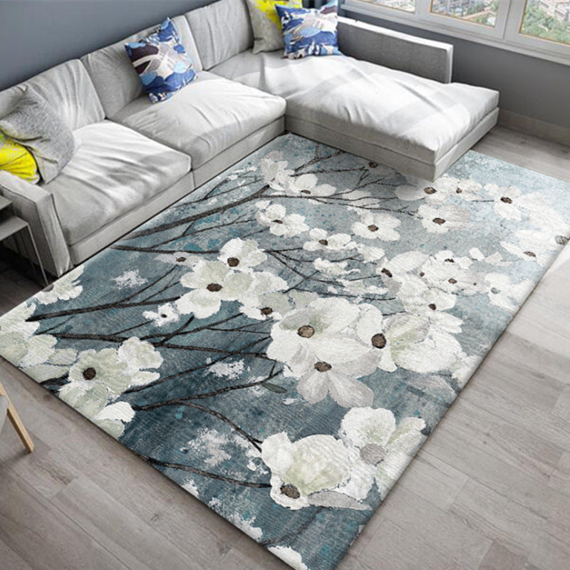 Chic Oriental Rug Polyester Flower Botanical Rug Non-slip Machine Washable Pet-friendly Carpet for Living Room