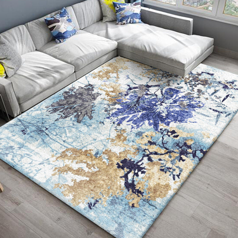 Chic Oriental Rug Polyester Flower Botanical Rug Non-slip Machine Washable Pet-friendly Carpet for Living Room