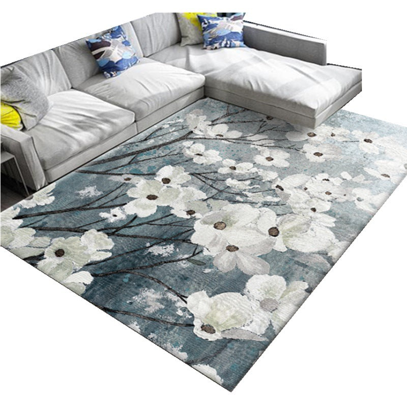 Chic Oriental Rug Polyester Flower Botanical Rug Non-slip Machine Washable Pet-friendly Carpet for Living Room