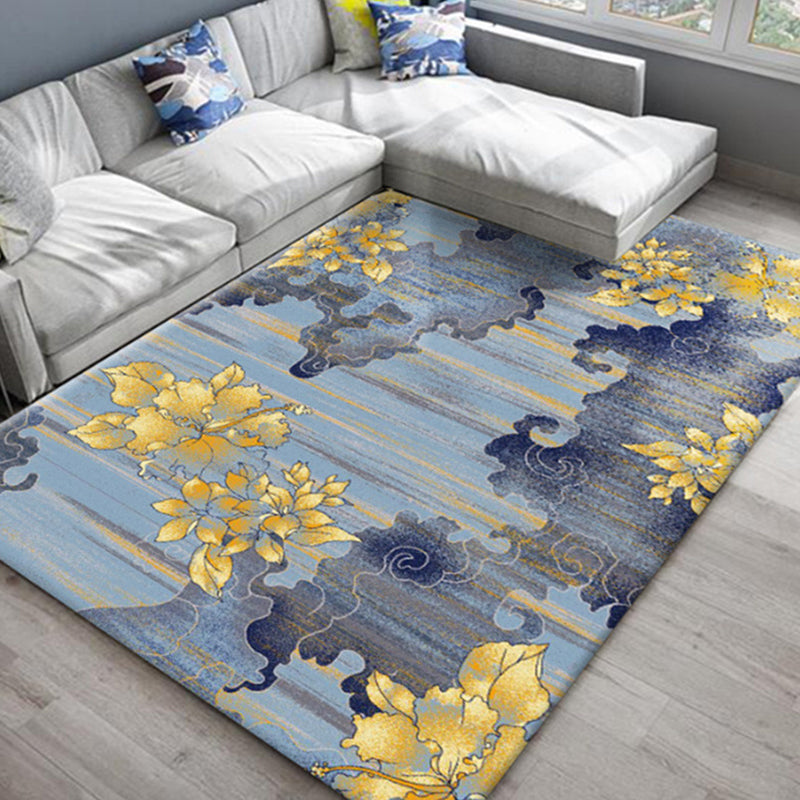 Chic Oriental Rug Polyester Flower Botanical Rug Non-slip Machine Washable Pet-friendly Carpet for Living Room