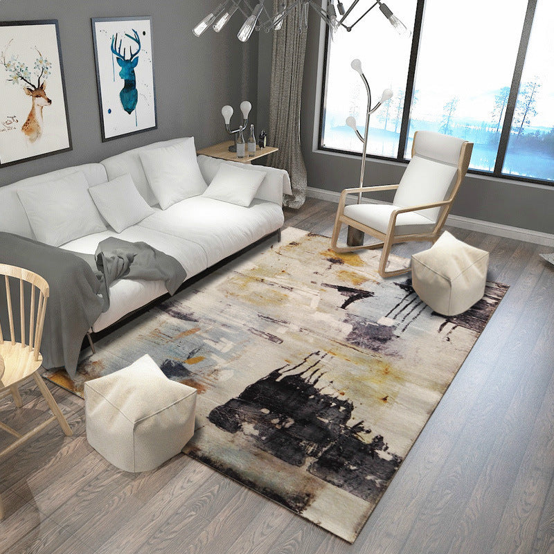Steampunk Living Room Carpet Multicolored Rustic Surface Look Carpet Synthetic Stain Resistant Non-Slip Pet Friendly Indoor Carpet
