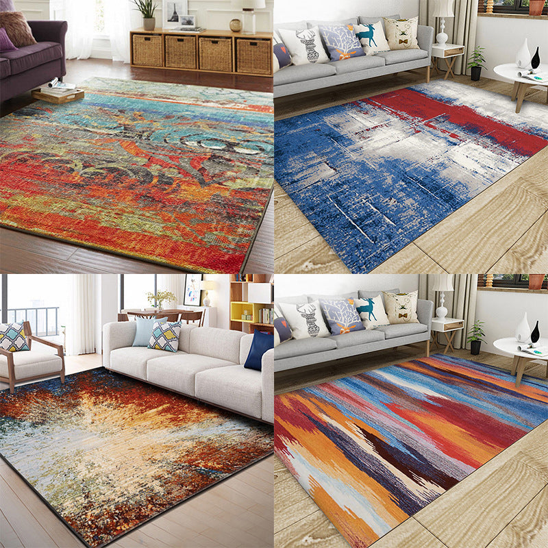 Classic Multicolor Industrial Carpet Polyester Abstract Painting Carpet Non-Slip Back Machine Washable Stain Resistant Carpet for Lounge