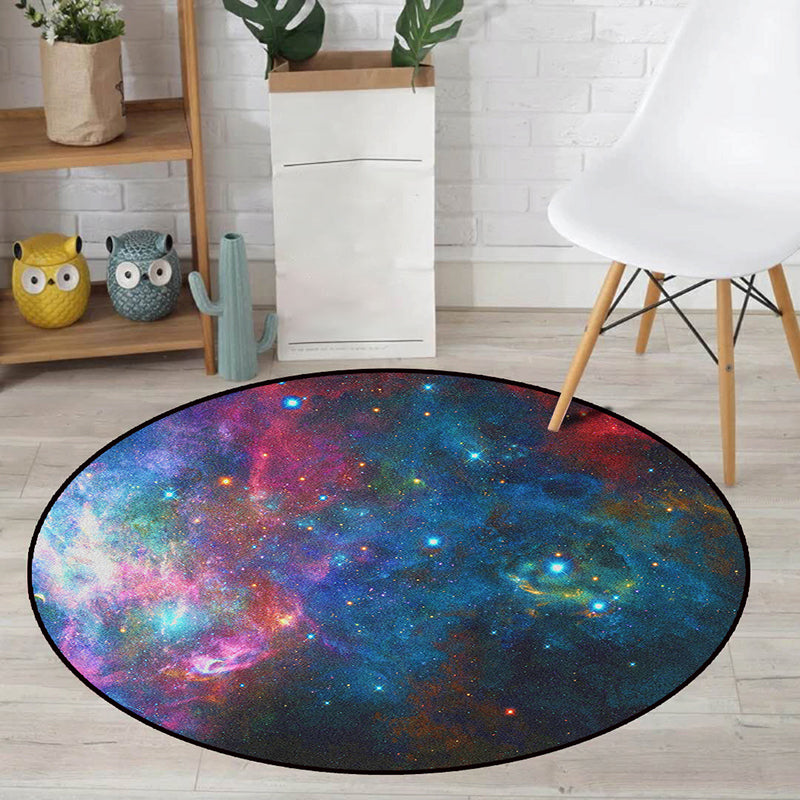 Realistic Multicolor Cosmos Print Rug Polyester Modern Carpet Pet Friendly Non-Slip Machine Washable Rug for Children's Room