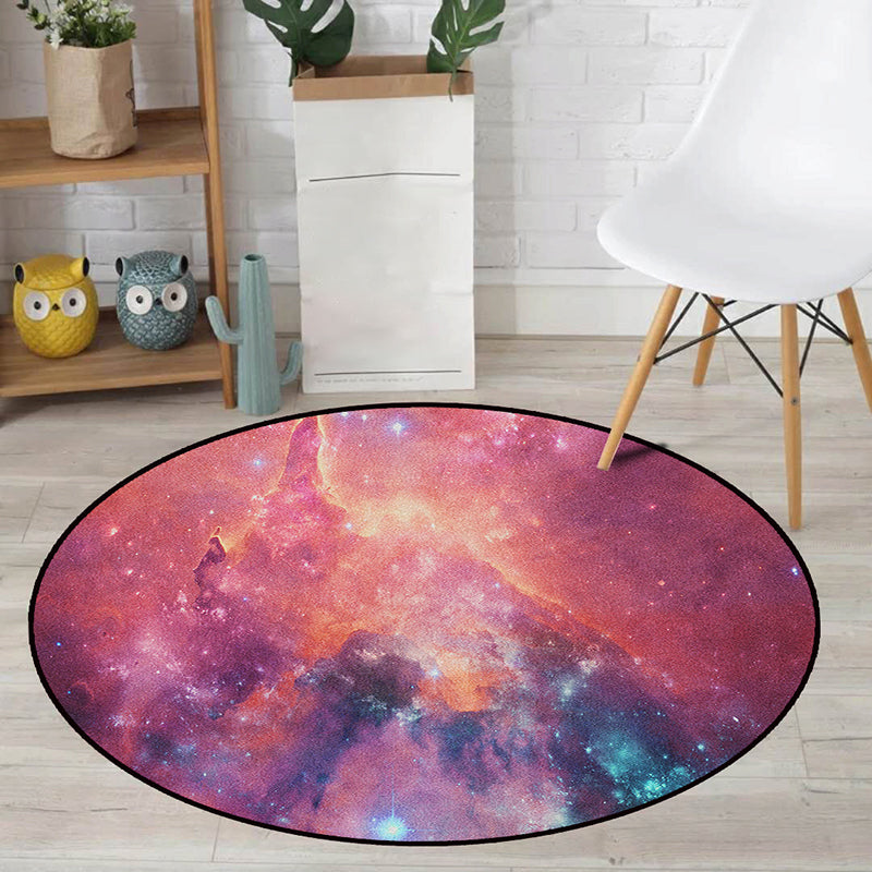 Realistic Multicolor Cosmos Print Rug Polyester Modern Carpet Pet Friendly Non-Slip Machine Washable Rug for Children's Room