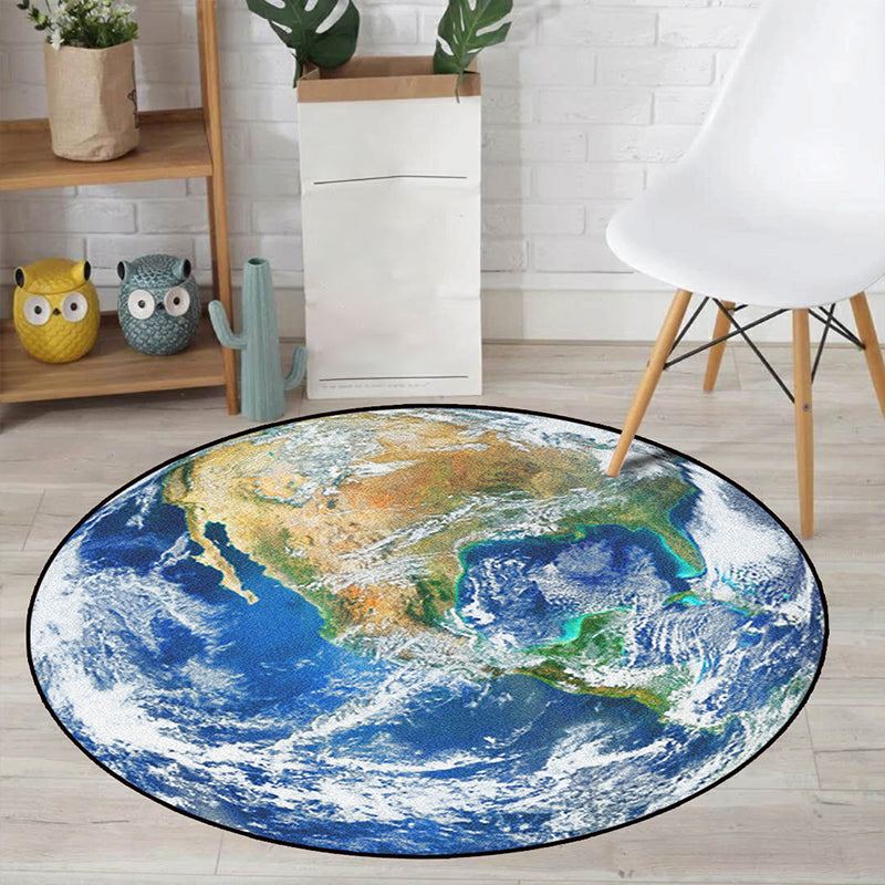 Realistic Multicolor Cosmos Print Rug Polyester Modern Carpet Pet Friendly Non-Slip Machine Washable Rug for Children's Room