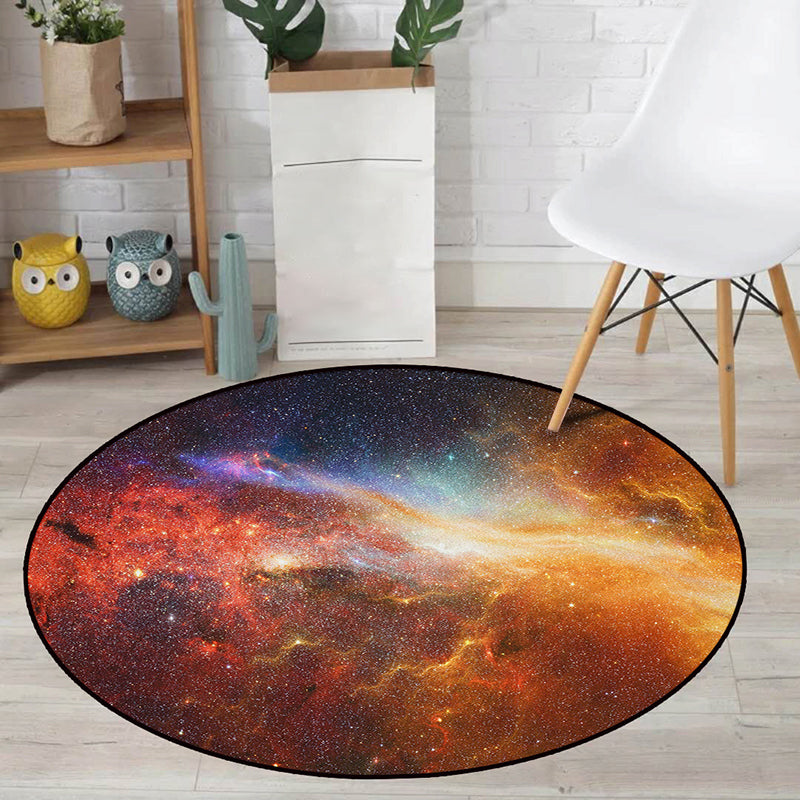 Realistic Multicolor Cosmos Print Rug Polyester Modern Carpet Pet Friendly Non-Slip Machine Washable Rug for Children's Room