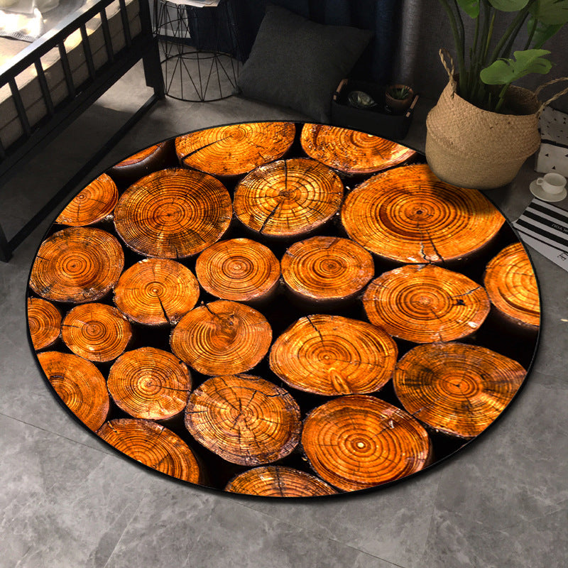 Nordic Tree Annual Rings Rug Multi-Colored Polyester Carpet Non-Slip Stain Resistant Pet Friendly Rug for Seating Area