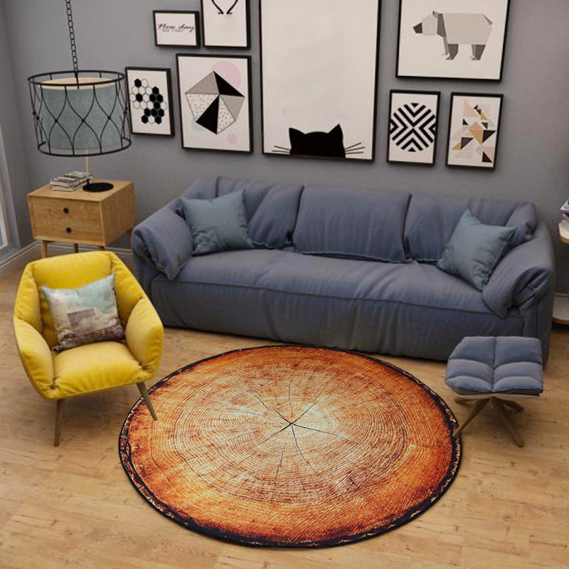 Nordic Tree Annual Rings Rug Multi-Colored Polyester Carpet Non-Slip Stain Resistant Pet Friendly Rug for Seating Area