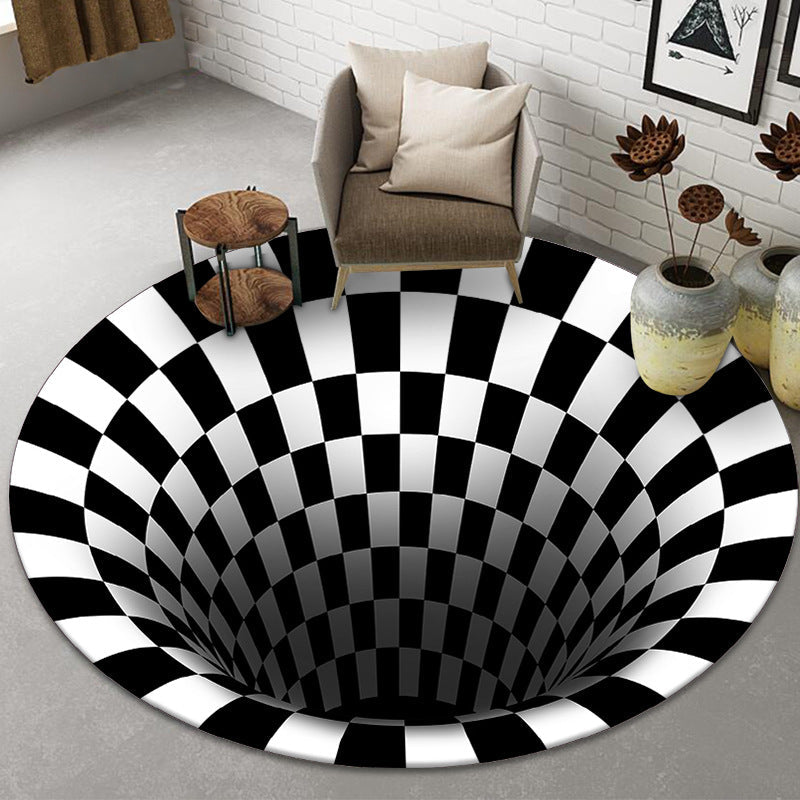 Funny Novelty Rug Multicolor Visual Trick Spiral Trap Rug Non-Slip Washable Pet-Friendly Rug for Room