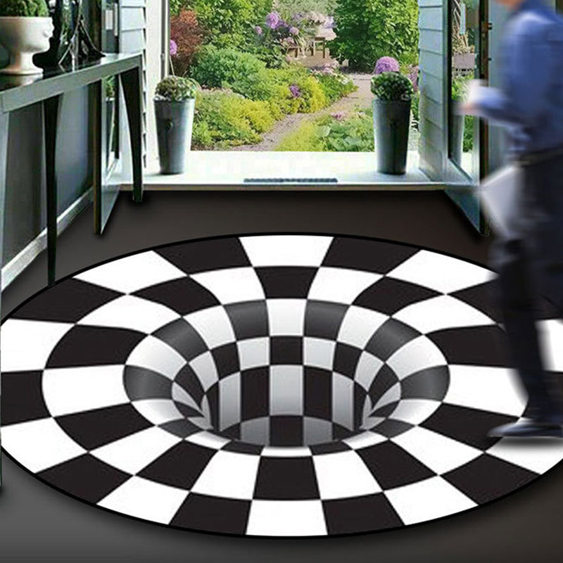 Black-White Creative Carpet Polyester Optical Illusions Vortex Area Rug Pet Friendly Washable Non-Slip Rug for Hall
