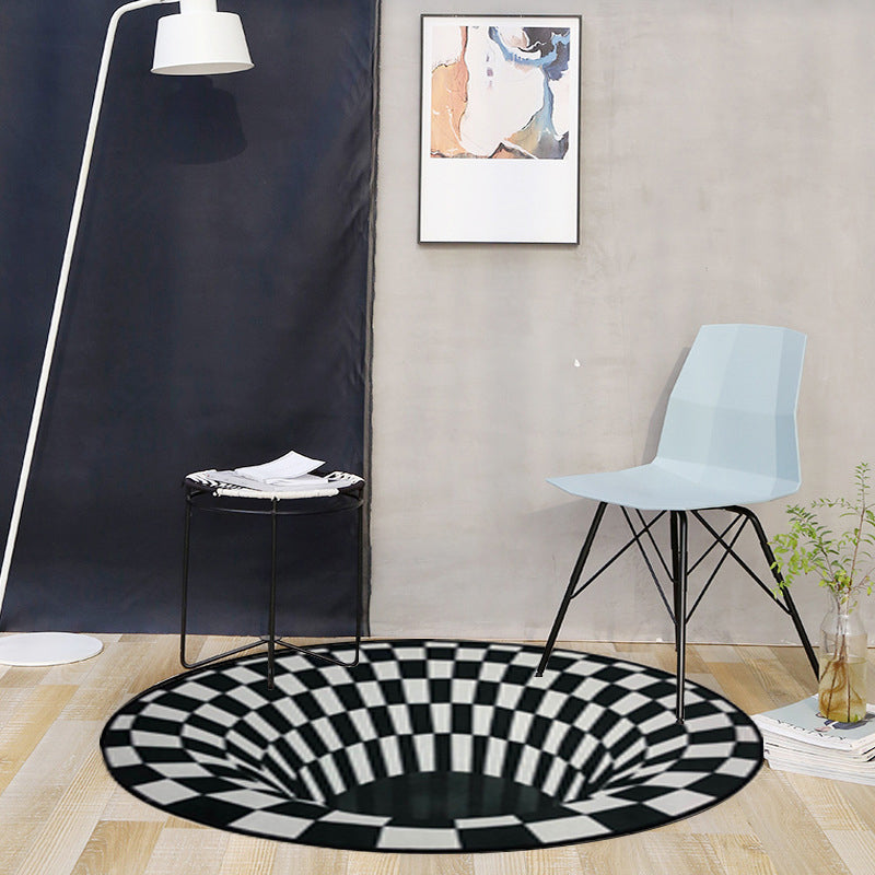 Creepy Hole 3D Illusion Rug Black and White Modern Rug Polypropylene Pet-Friendly Antiskid Dirt-Resistant Rug for Living Room