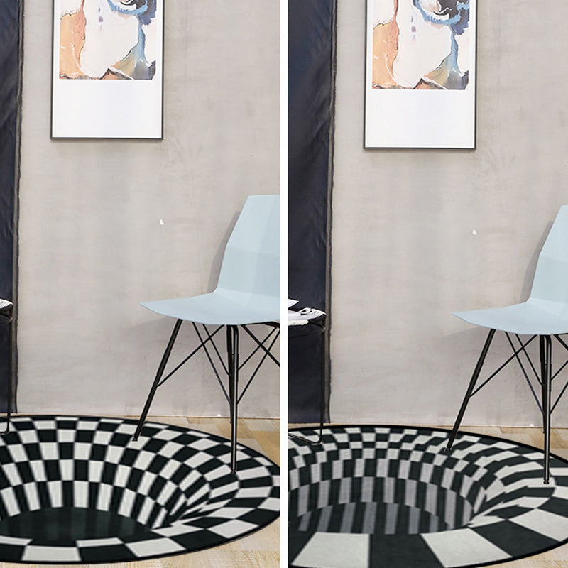 Creepy Hole 3D Illusion Rug Black and White Modern Rug Polypropylene Pet-Friendly Antiskid Dirt-Resistant Rug for Living Room