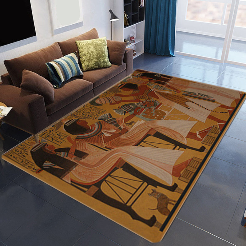 Novelty Living Room Rug Multicolored Tribal Figures Print Rug Synthetic Pet Friendly Non-Slip Back Washable Rug