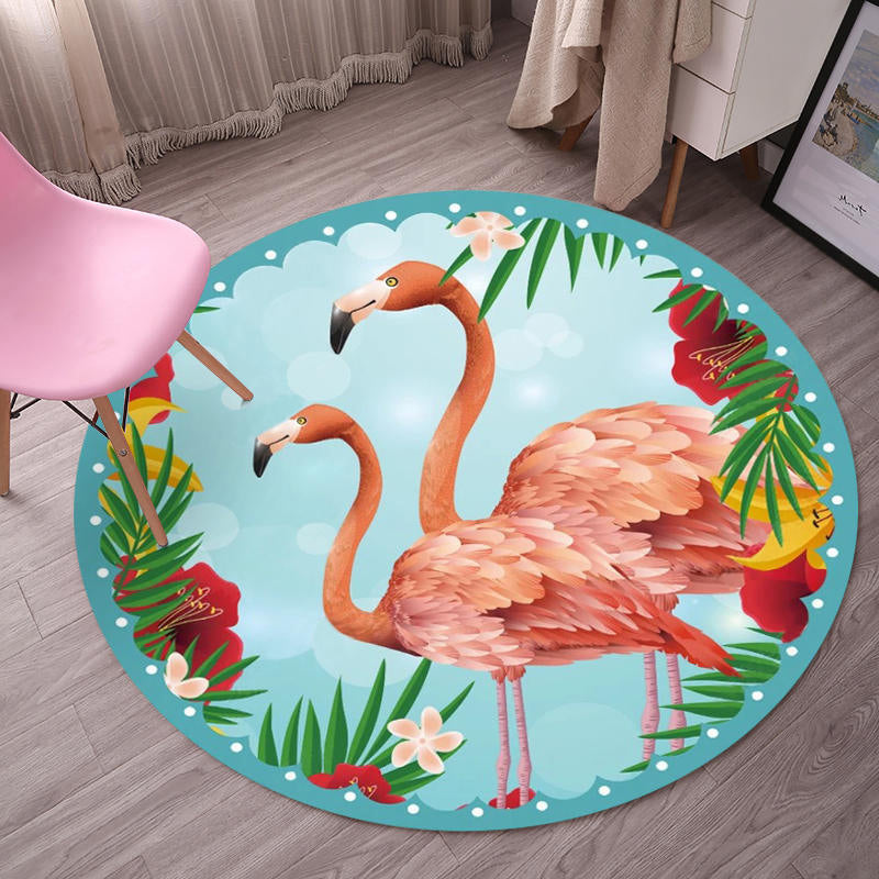 Tropical Flamingo Rug Multicolor Synthetic Rug Washable Non-Slip Backing Pet Friendly Rug for Living Room