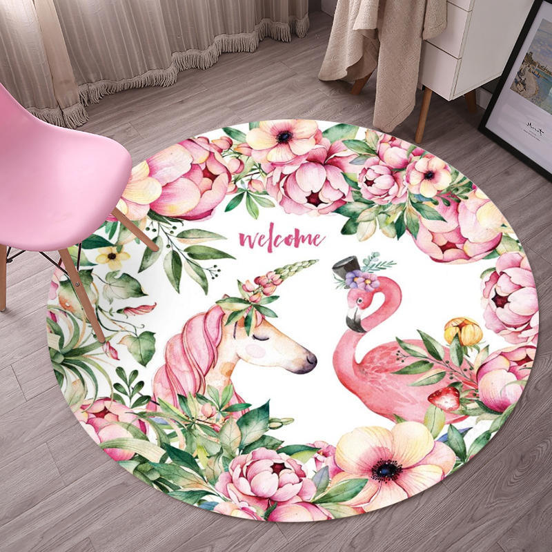 Tropical Flamingo Rug Multicolor Synthetic Rug Washable Non-Slip Backing Pet Friendly Rug for Living Room