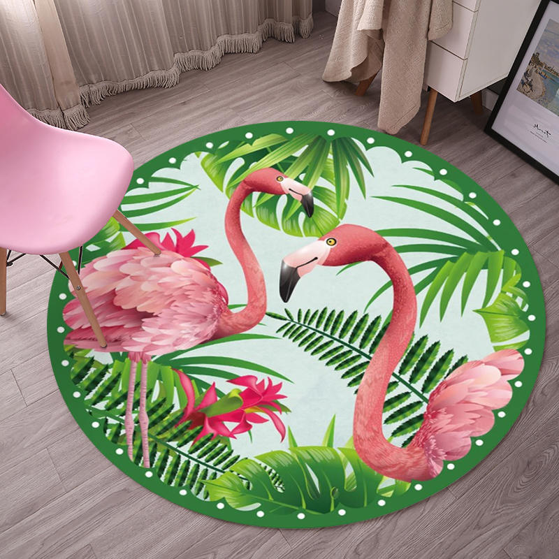 Tropical Flamingo Rug Multicolor Synthetic Rug Washable Non-Slip Backing Pet Friendly Rug for Living Room