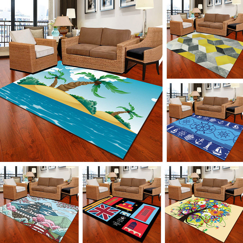 Multicolor Geometric Botanical Carpet Synthetic Modern Carpet Stain Resistant Non-Slip Washable Carpet for Home