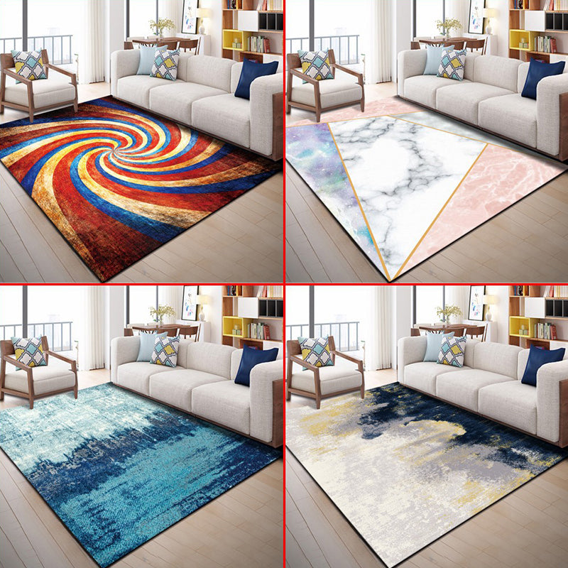 Multi Color Geometric Graphic Rug Polypropylene Novelty Rug Machine Washable Non-Slip Stain Resistant Rug for Large Room