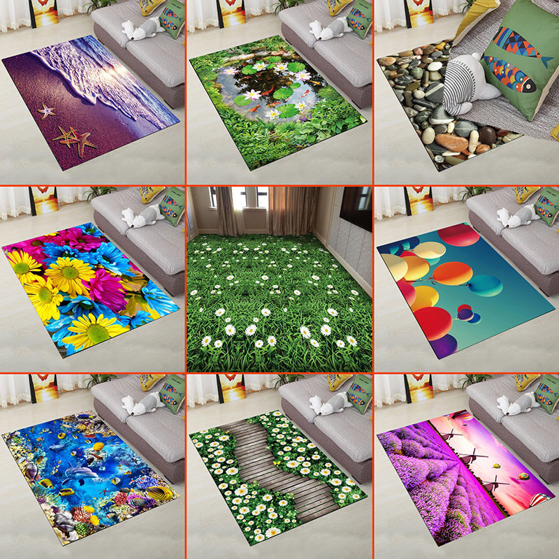 Personality Scandinavian Carpet Multi Colors 3D Print Scenery Carpet Washable Non-slip Stain-resistant Rug for Home