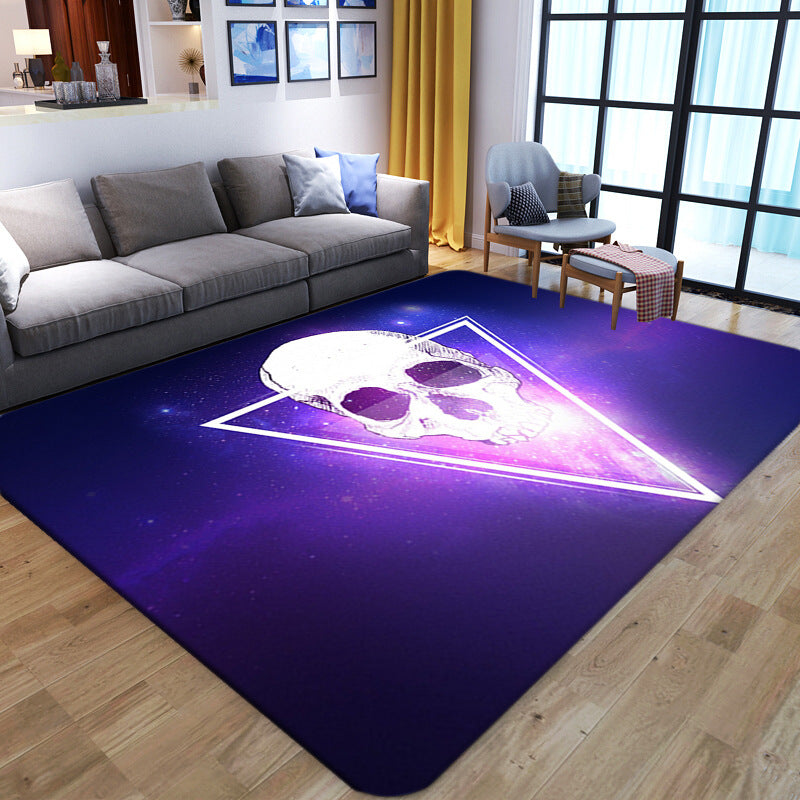 Punk Abstract Skull Print Rug Black Novelty Rug Synthetic Stain Resistant Machine Washable Non-Slip Back Rug for Living Room