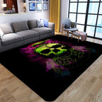 Punk Abstract Skull Print Rug Black Novelty Rug Synthetic Stain Resistant Machine Washable Non-Slip Back Rug for Living Room
