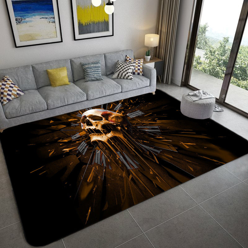 Hip Hop Living Room Rug Black Optical Illusions Skull Rug Polypropylene Stain Resistant Pet Friendly Non-Slip Back Area Rug