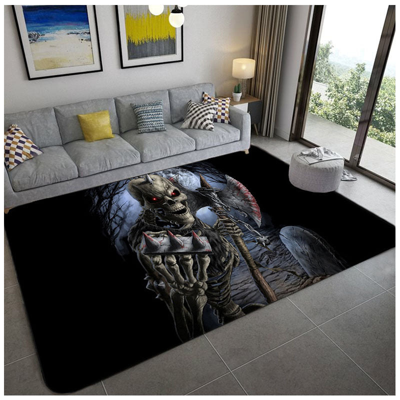 Hip Hop Living Room Rug Black Optical Illusions Skull Rug Polypropylene Stain Resistant Pet Friendly Non-Slip Back Area Rug