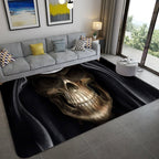 Hip Hop Living Room Rug Black Optical Illusions Skull Rug Polypropylene Stain Resistant Pet Friendly Non-Slip Back Area Rug