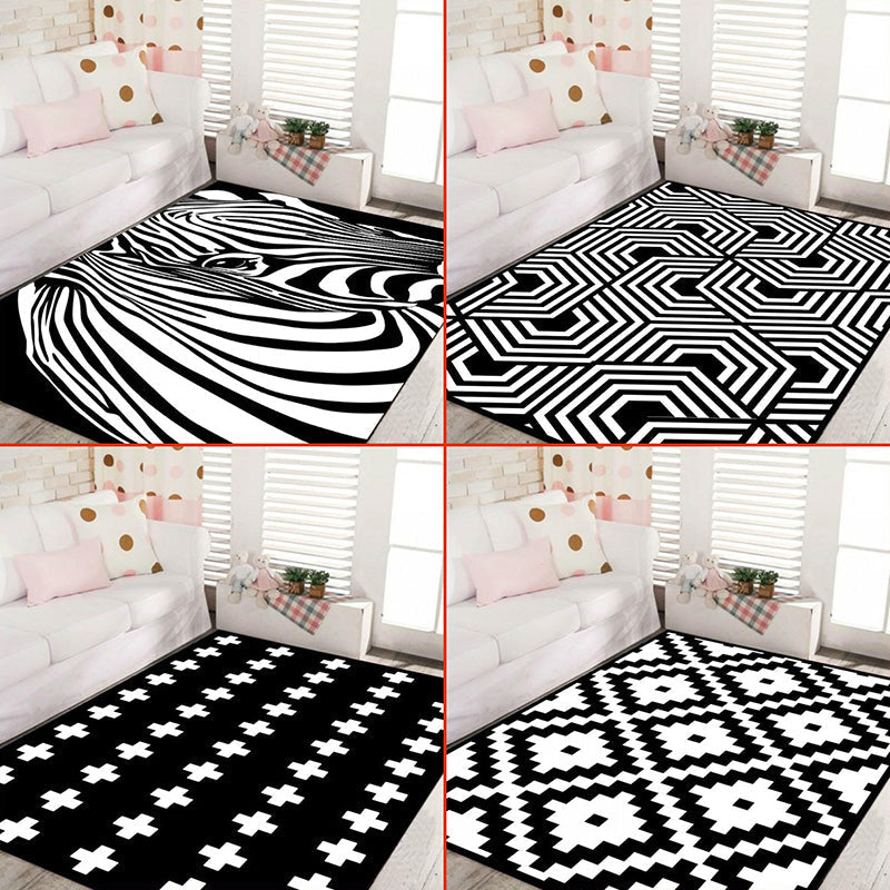Black and White Novelty Rug Polypropylene Optical Illusions Geometric Carpet Stain Resistant Pet Friendly Non Slip Rug for Home
