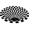Decorative Black-White Modern Carpet Polyester 3D Trick Art Checked Pattern Carpet Stain-Resistant Non-Slip Backing Washable Carpet for Home