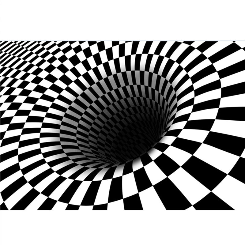 Modern Brain Deception 3D Carpet Black Synthetic Area Rug Machine Washable Stain Resistant Non-Slip Rug for Living Room