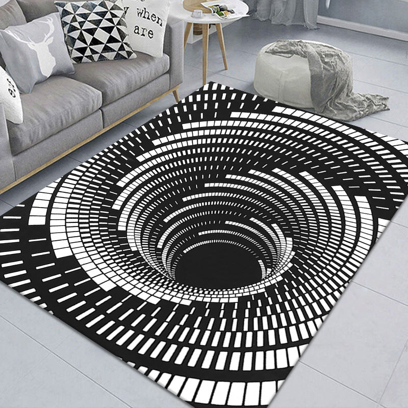Modern Brain Deception 3D Carpet Black Synthetic Area Rug Machine Washable Stain Resistant Non-Slip Rug for Living Room