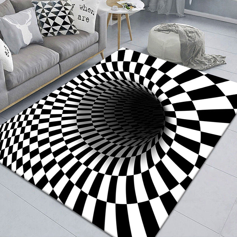 Modern Brain Deception 3D Carpet Black Synthetic Area Rug Machine Washable Stain Resistant Non-Slip Rug for Living Room