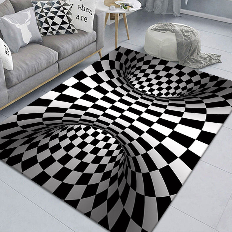 Modern Brain Deception 3D Carpet Black Synthetic Area Rug Machine Washable Stain Resistant Non-Slip Rug for Living Room
