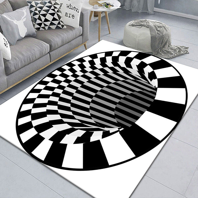 Modern Brain Deception 3D Carpet Black Synthetic Area Rug Machine Washable Stain Resistant Non-Slip Rug for Living Room