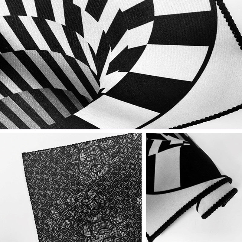 Interesting Novelty Dress Black-White 3D Illusion Checkered Fleece Stain-Resistant Pet-Friendly Anti-Slip Background Rug for Bedroom