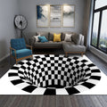Interesting Novelty Dress Black-White 3D Illusion Checkered Fleece Stain-Resistant Pet-Friendly Anti-Slip Background Rug for Bedroom