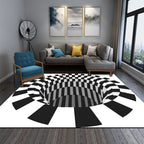 Interesting Novelty Dress Black-White 3D Illusion Checkered Fleece Stain-Resistant Pet-Friendly Anti-Slip Background Rug for Bedroom