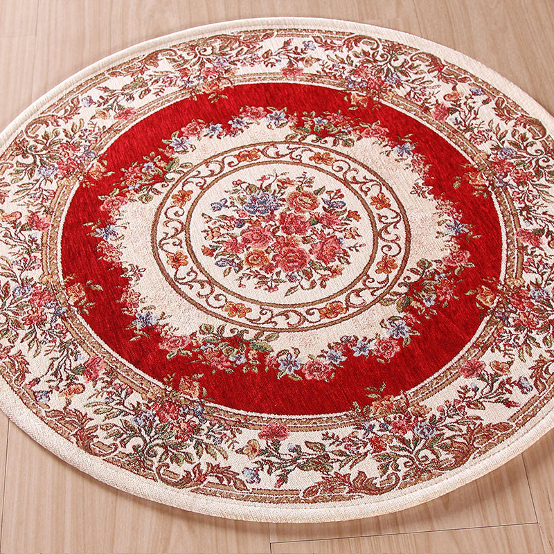 Nostalgia Multicolored Peony Rug Polypropylene Antique Rug Pet Friendly Non-Slip Back Stain Resistant Rug for Large Rooms