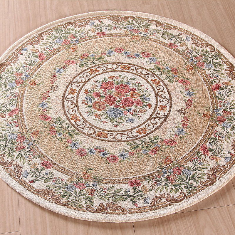 Nostalgia Multicolored Peony Rug Polypropylene Antique Rug Pet Friendly Non-Slip Back Stain Resistant Rug for Large Rooms