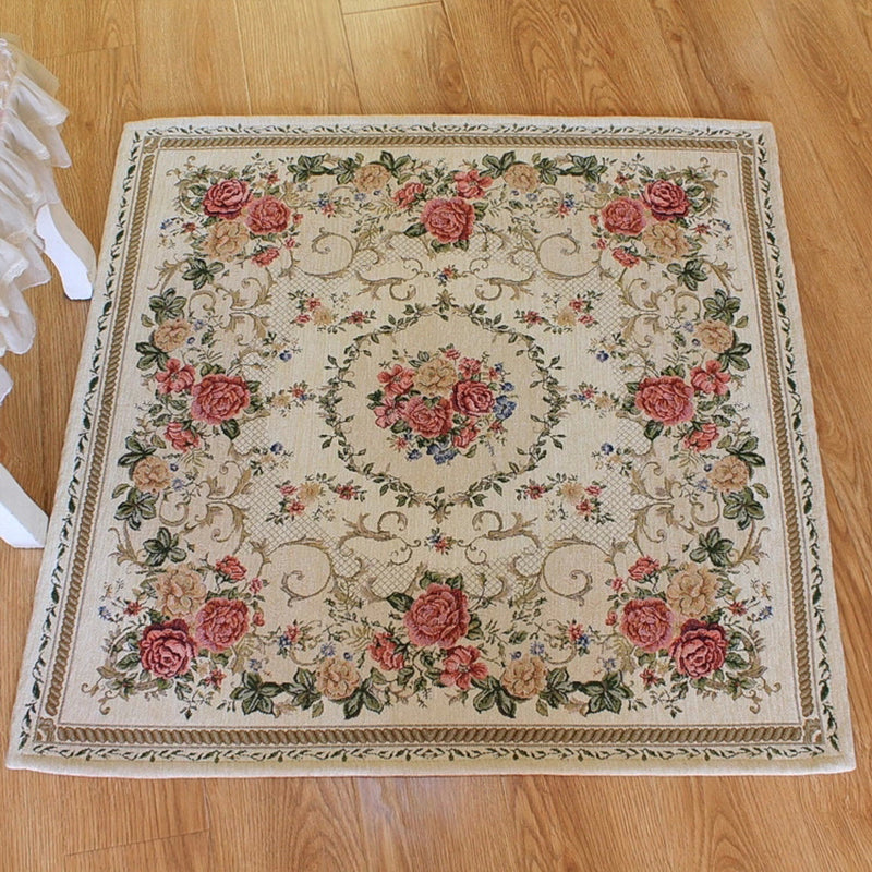 Multicolored Door Mat Retro Peony Carpet Cotton Non-Slip Pet Friendly Washable Indoor Mat