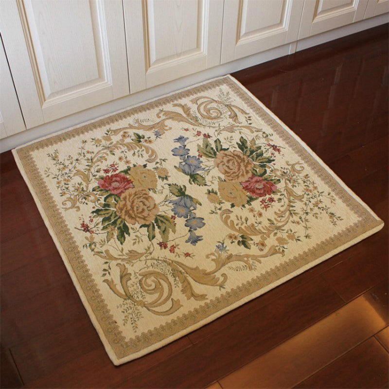 Multicolored Door Mat Retro Peony Carpet Cotton Non-Slip Pet Friendly Washable Indoor Mat