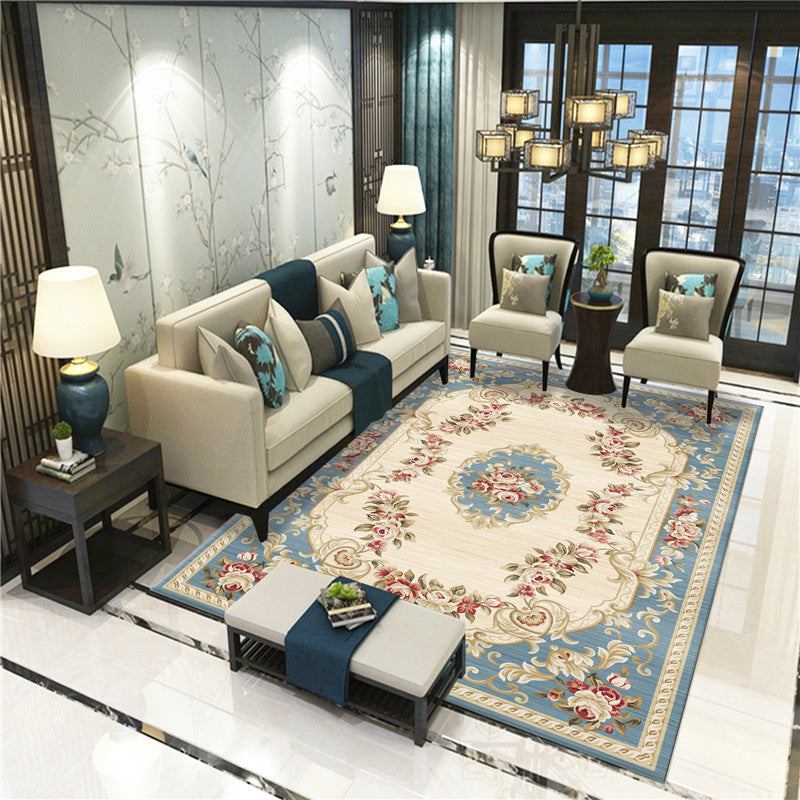 Peony Patterned Rug Multicolor Rug Stain Resistant Non-Slip Back Machine Washable Rug for Living Room