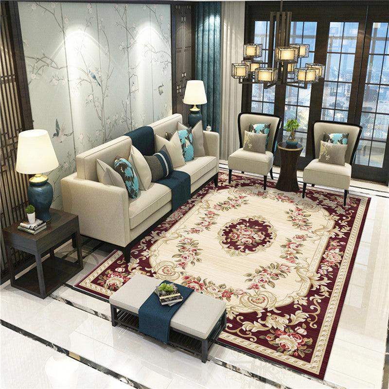 Peony Patterned Rug Multicolor Rug Stain Resistant Non-Slip Back Machine Washable Rug for Living Room