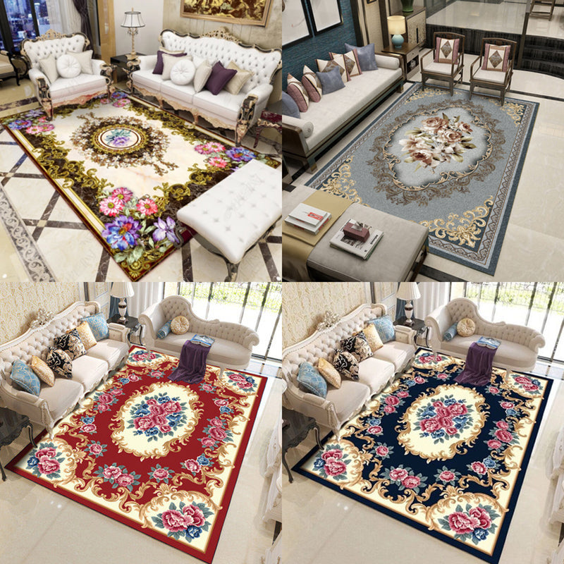 Beautiful Peony Print Rug Multicolor Classic Rug Polypropylene Non-slip Machine Washable Stain Resistant Rug for the Room