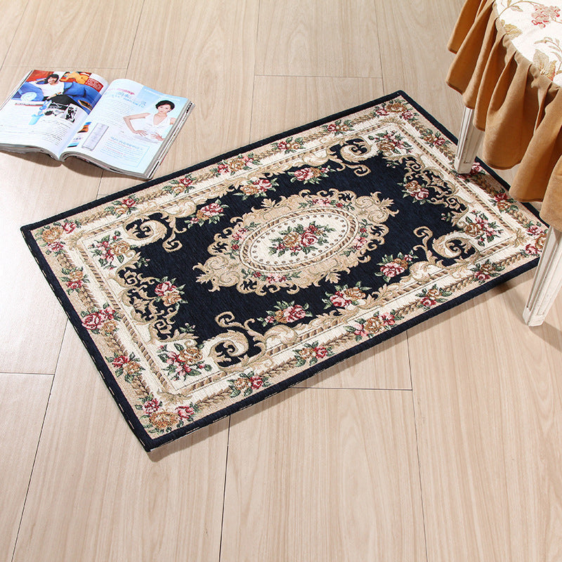 Multicolored Doormat Traditional Peonies Rug Polyester Stain Resistant Non-Slip Backing Washable Rug