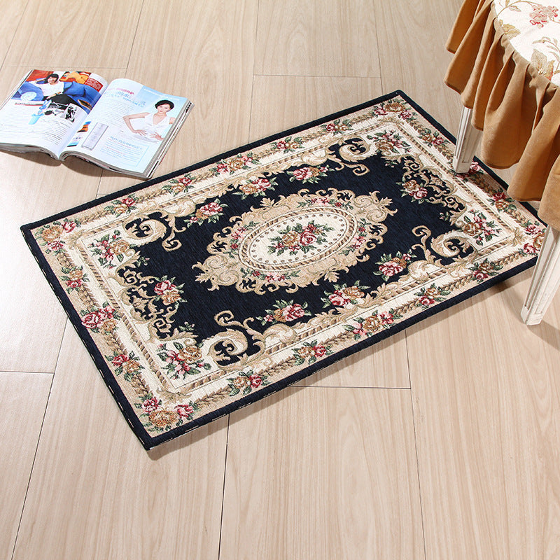 Multicolored Doormat Traditional Peonies Rug Polyester Stain Resistant Non-Slip Backing Washable Rug